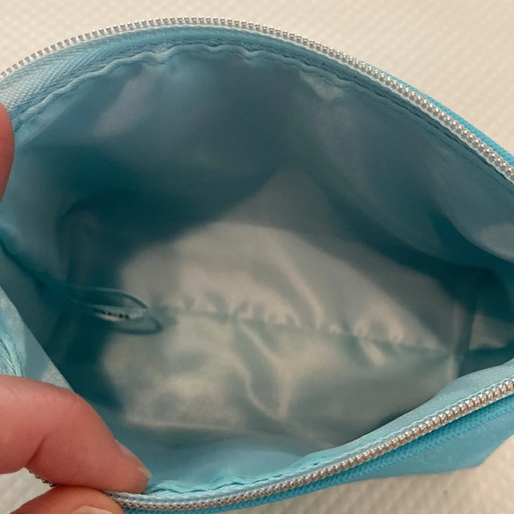 La Mer Blue Cosmetic Makeup Toiletry Travel Bag Case Zipper Vegan Leather Pouch